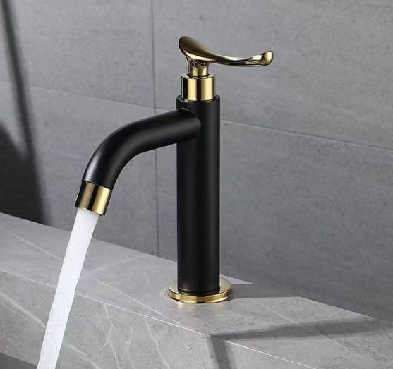 SUS304 Stainless Steel Stylish Vessel Bathroom Single Cold Water Basin Taps In Matte Black