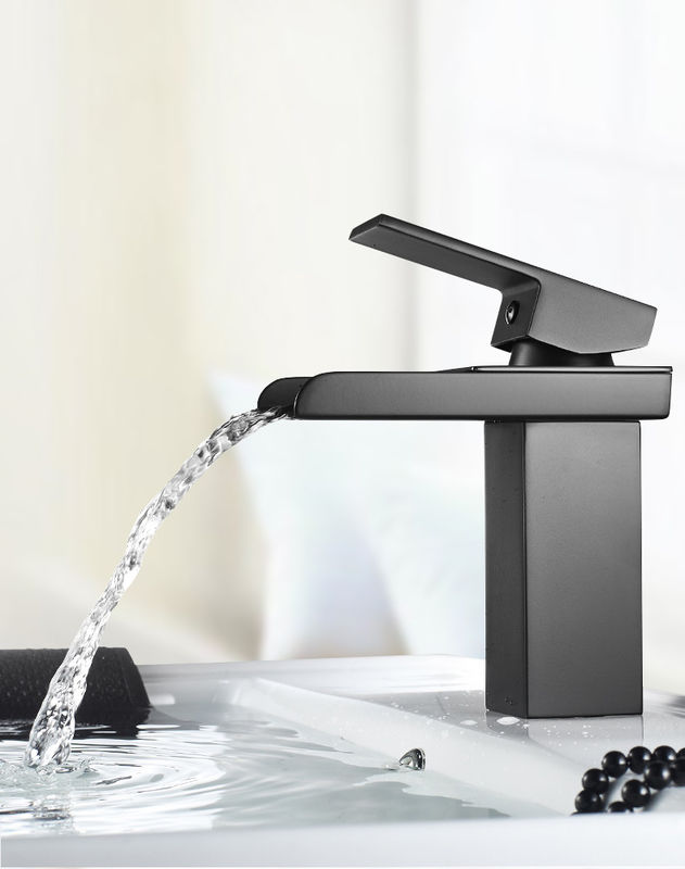SUS304 Stainless Steel Waterfall Single Hole Single Handle Basin Mixer In Chrome Matte Black