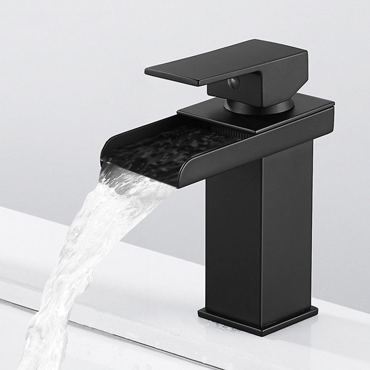 SUS304 Stainless Steel Waterfall Single Hole Single Handle Basin Mixer In Chrome Matte Black