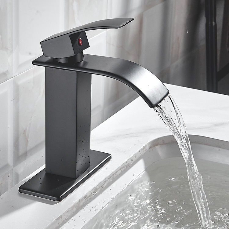 SUS304 Stainless Steel Waterfall Single Hole Single Handle Basin Mixer In Matte Black Chrome Brushed Grey