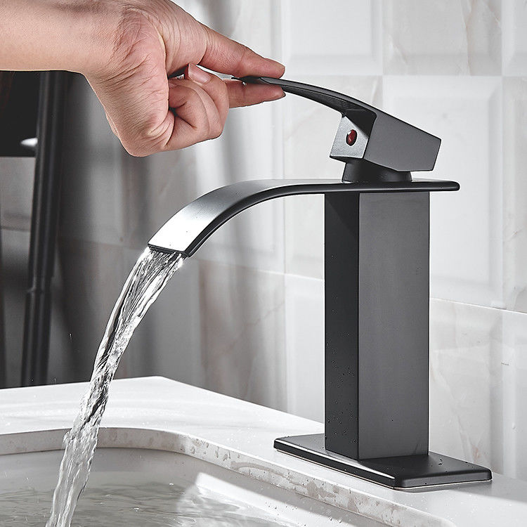SUS304 Stainless Steel Waterfall Single Hole Single Handle Basin Mixer In Matte Black Chrome Brushed Grey