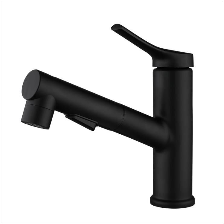 SUS304 Stainless Steel Pull-Out Single Hole Single Handle Basin Mixer In Matte Black SN