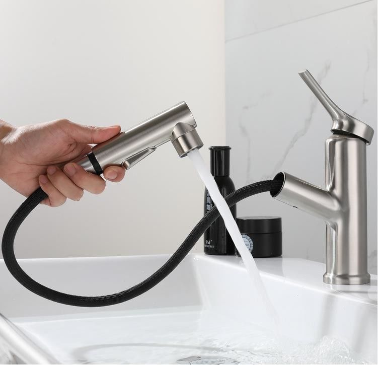SUS304 Stainless Steel Pull-Out Single Hole Single Handle Basin Mixer In Matte Black SN
