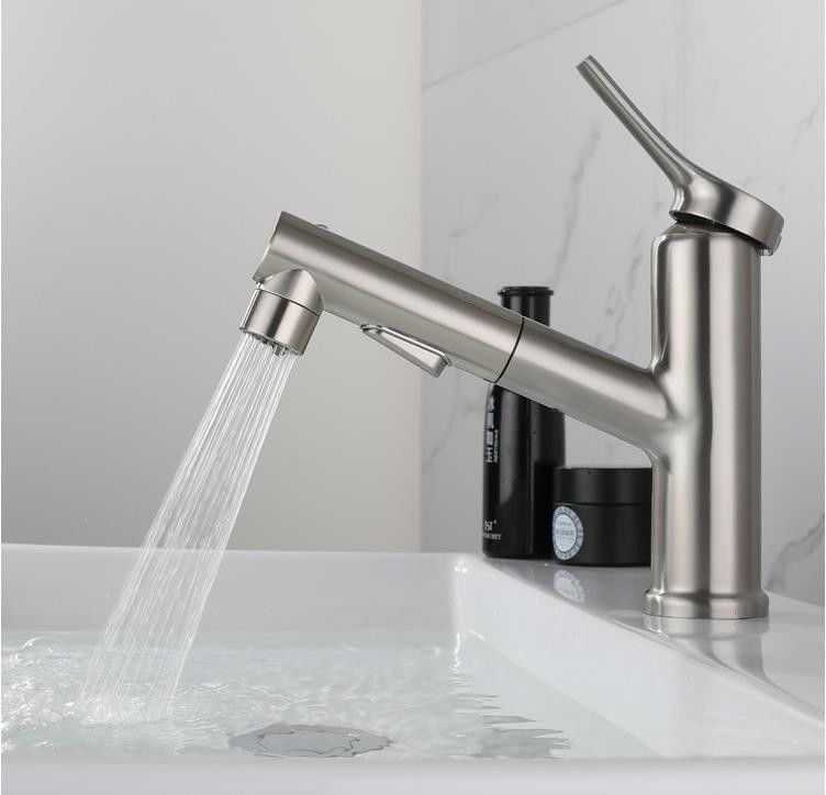 SUS304 Stainless Steel Pull-Out Single Hole Single Handle Basin Mixer In Matte Black SN