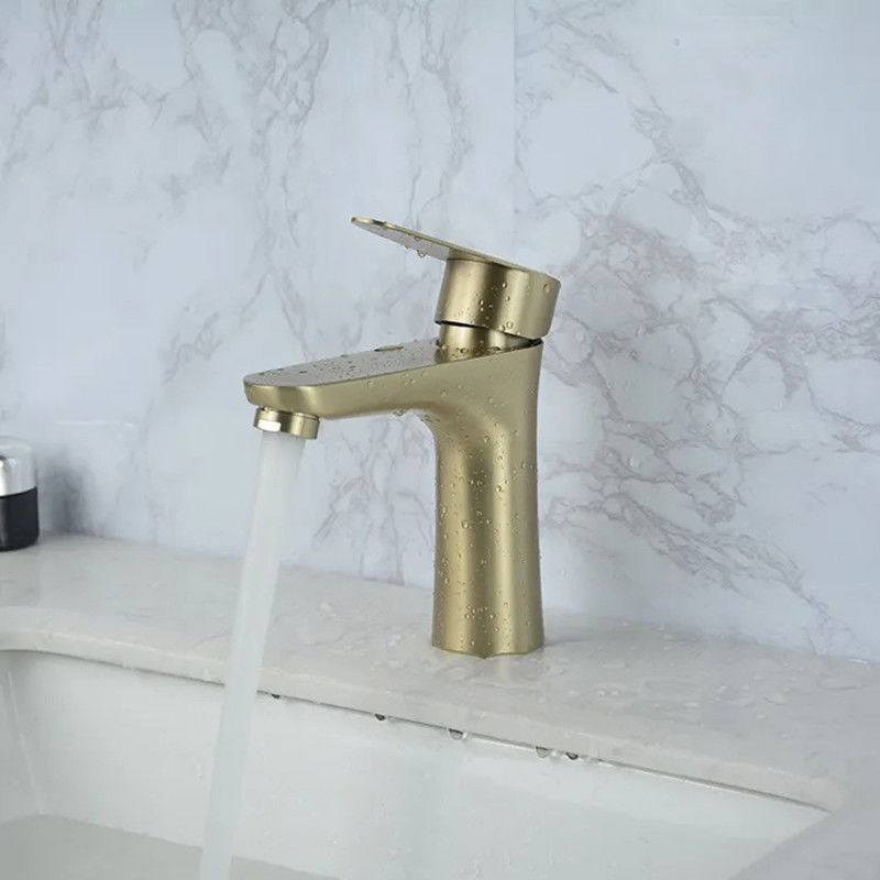 SUS304 Stainless Steel Single Hole Single Handle Basin Mixer in Matte Black Chrome SN Gold