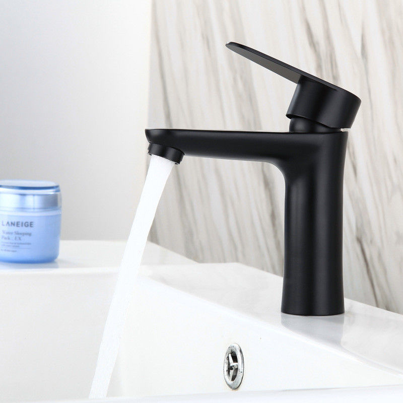 SUS304 Stainless Steel Single Hole Single Handle Basin Mixer in Matte Black Chrome SN Gold