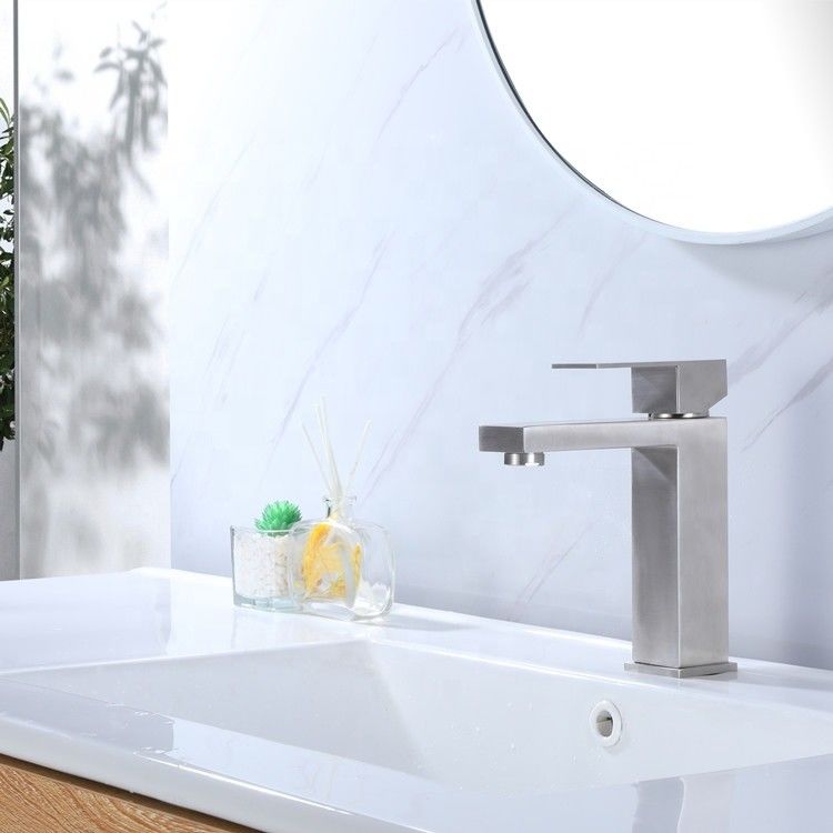 SUS304 Stainless Steel Single Hole Single Handle Basin Mixer In Matte Black Chrome SN Gold