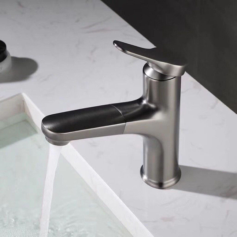 Brass Modern Pull-Out 360°Swivel Single Hole Single Handle Basin Mixer In Chrome Matte Black Grey