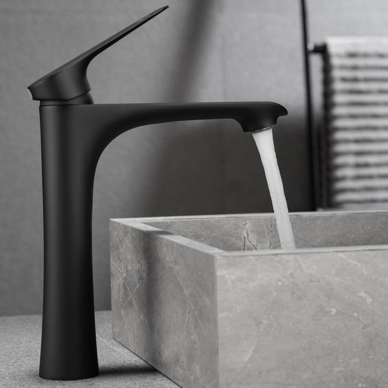 Brass Vessel Single Hole Single Handle Basin Mixer Tap in Chrome Matte Black  Grey