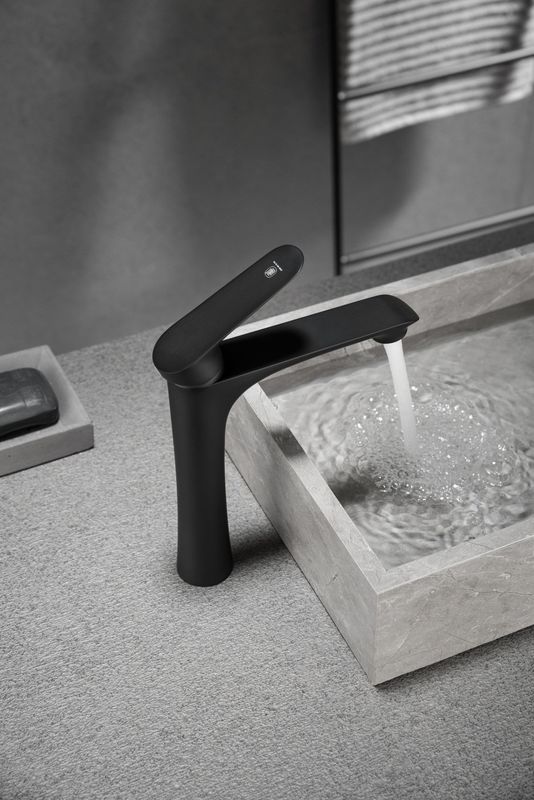Brass Vessel Single Hole Single Handle Basin Mixer Tap in Chrome Matte Black  Grey