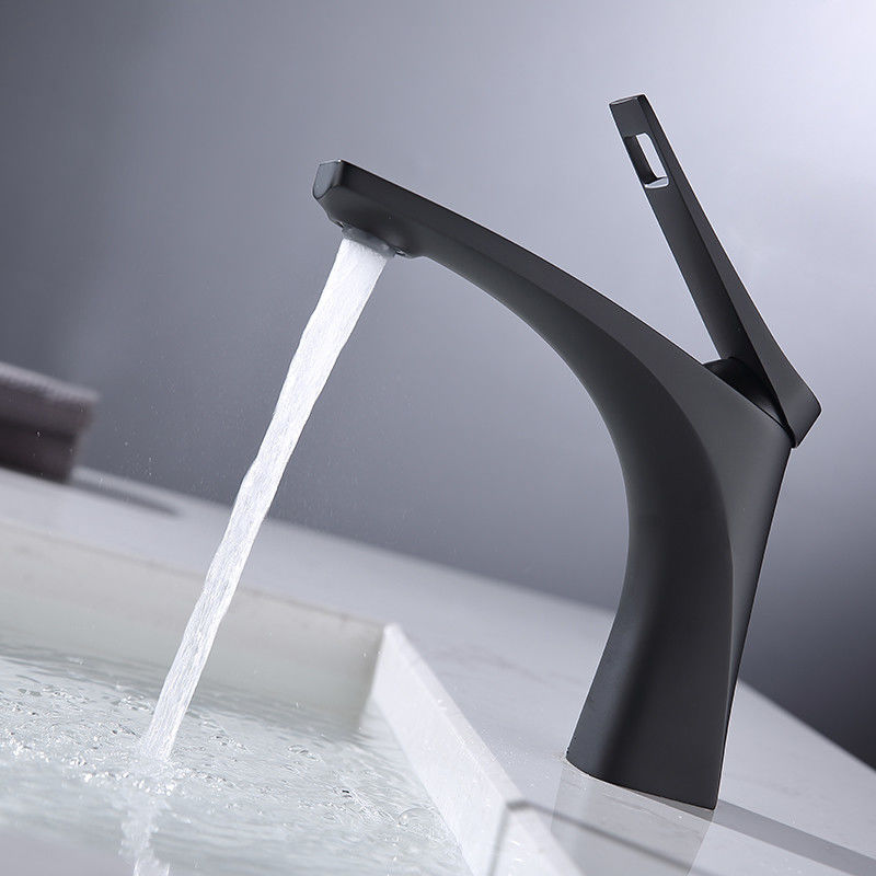 Brass Modern Single Hole Single Handle Basin Mixer in Chrome Matte Black Gold Grey
