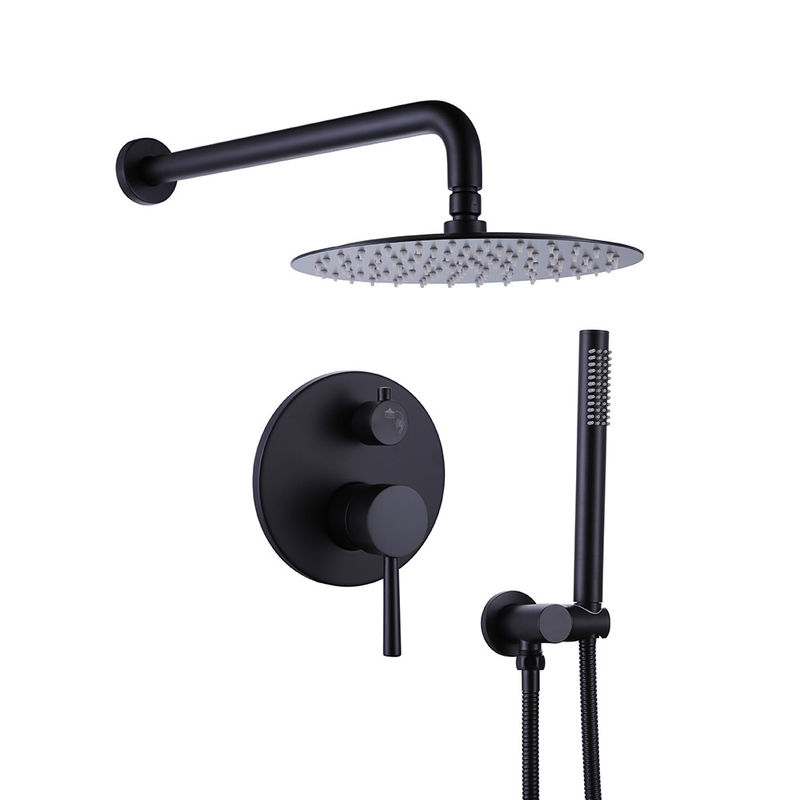 Matte Black Rain Shower Faucets With Hand Shower Combo With Round Shower Head 2 Handle 1 Spray