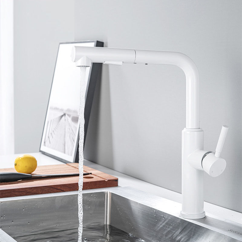 Lever Handle Pull Down Sink Faucet In Matte Black Chrome Sn White Grey Finish