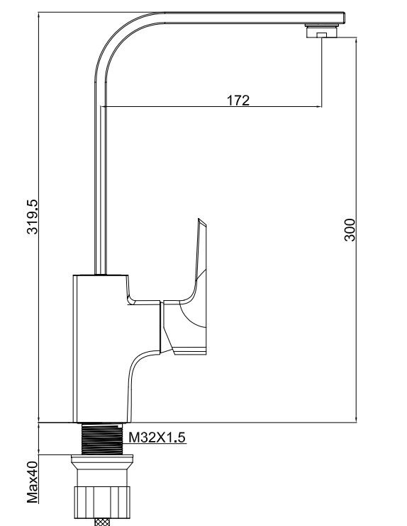 2023 Modern Single Hole Polish heavy square cast mixer tap black Brass kitchen Faucet