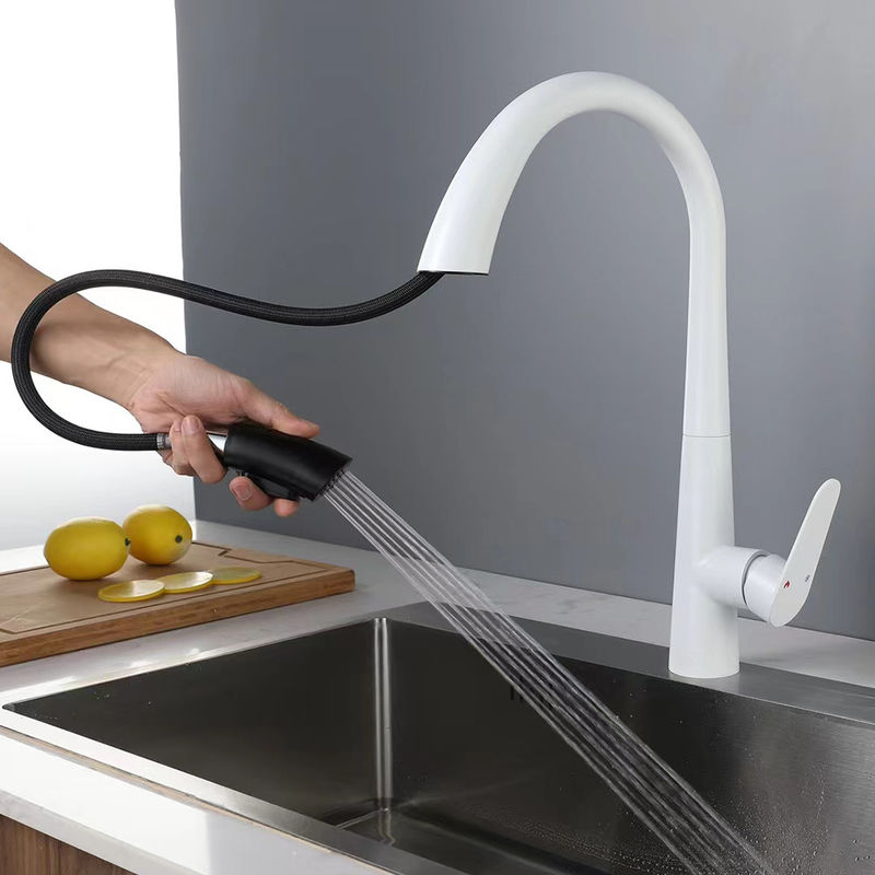 Factory Price Best Quality 3 Functions White High Arc Kitchen Mixer Tap Faucet With Pull Out Spray
