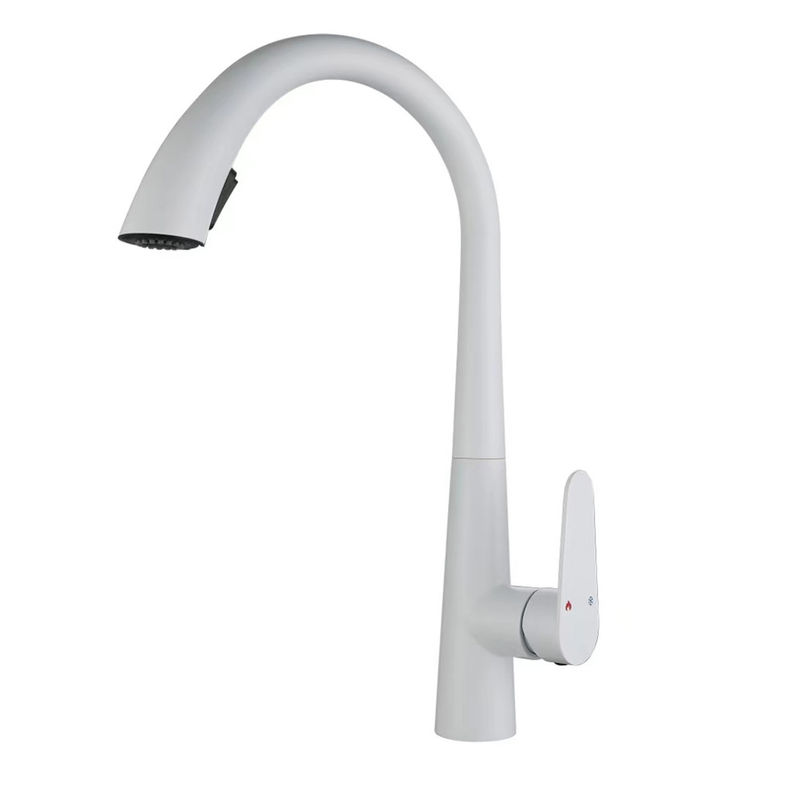 Factory Price Best Quality 3 Functions White High Arc Kitchen Mixer Tap Faucet With Pull Out Spray
