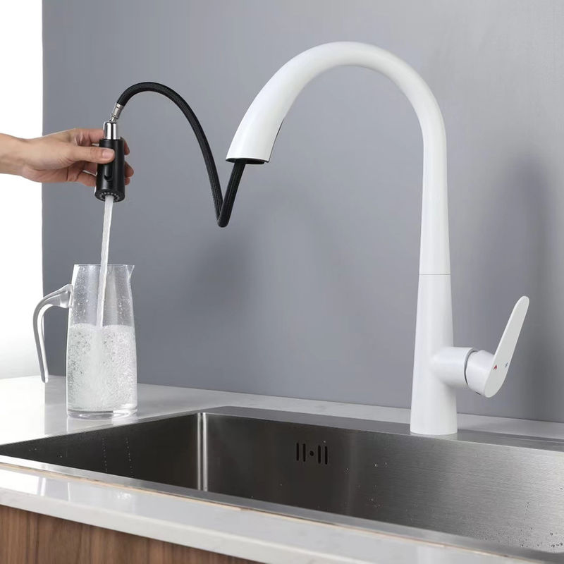 Factory Price Best Quality 3 Functions White High Arc Kitchen Mixer Tap Faucet With Pull Out Spray