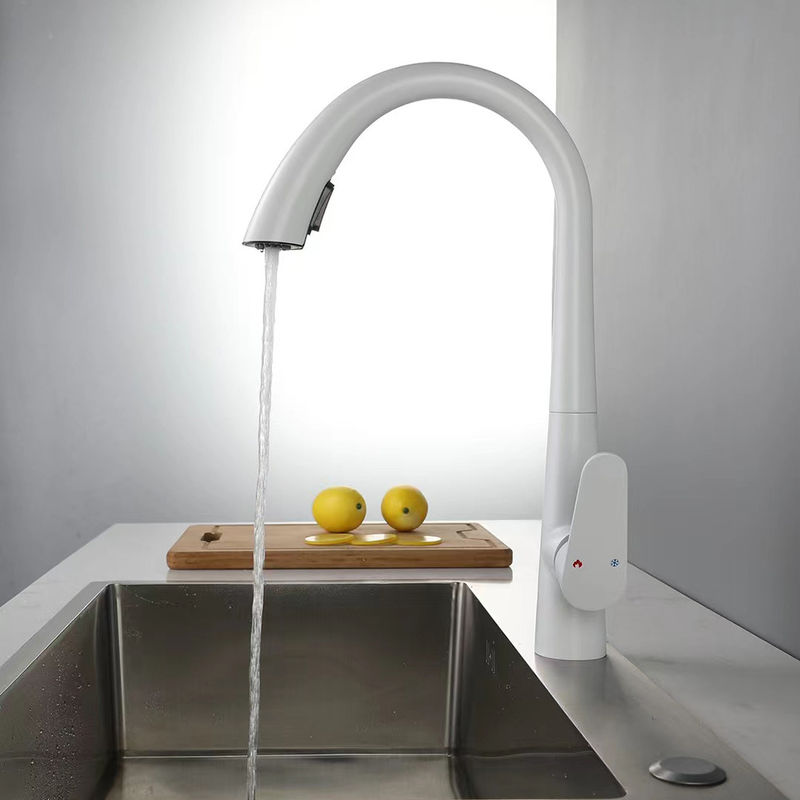 Factory Price Best Quality 3 Functions White High Arc Kitchen Mixer Tap Faucet With Pull Out Spray